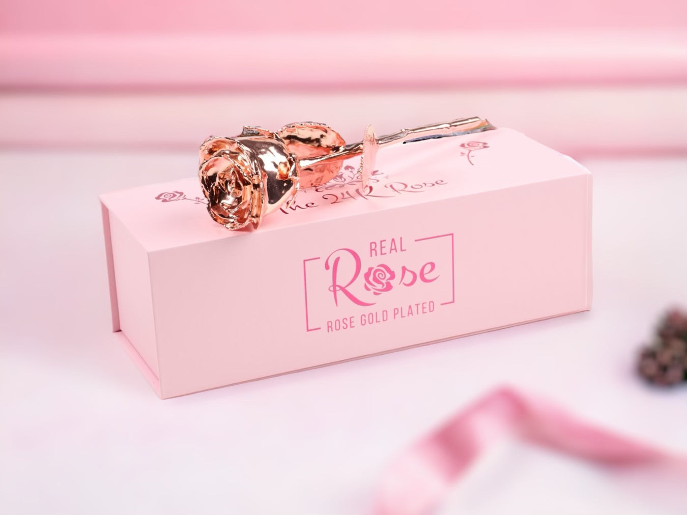 24K Rose Gold Plated, Rose (Short stem)