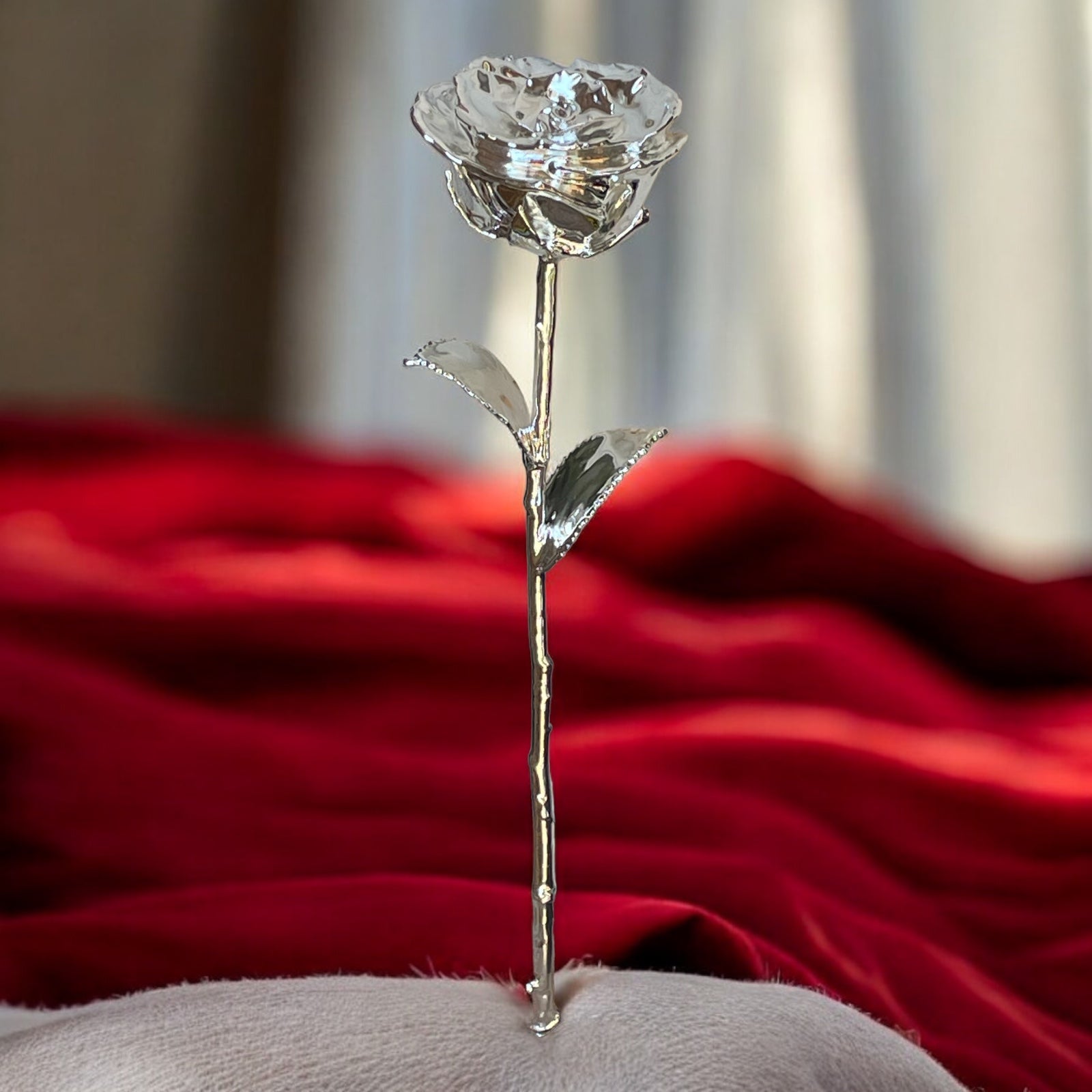 Silver Plated 100% Real Rose 11" tall