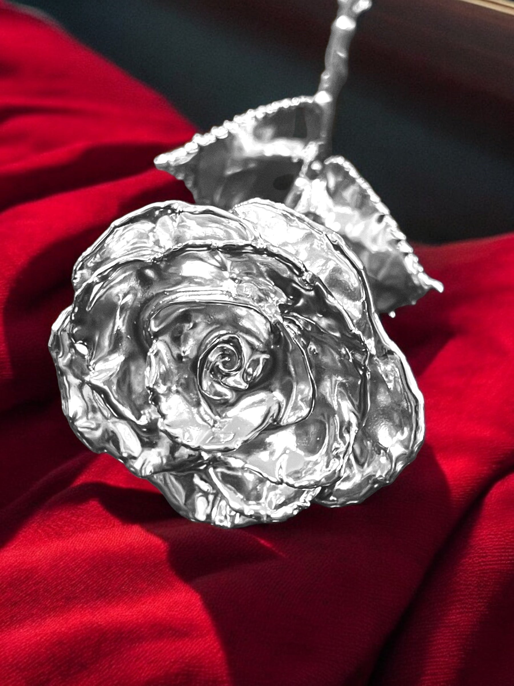 Silver Plated 100% Real Rose 11" tall